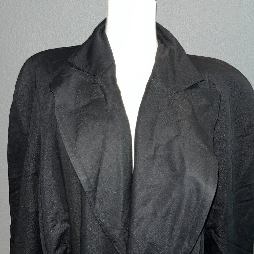 VINTAGE 80'S MONDI LONG BLACK DUSTER TRENCH COAT - MADE IN W. GERMANY - EUC - 36 - Picture 2 of 14